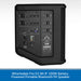 Back view of a black portable PA speaker with control panel on a white background