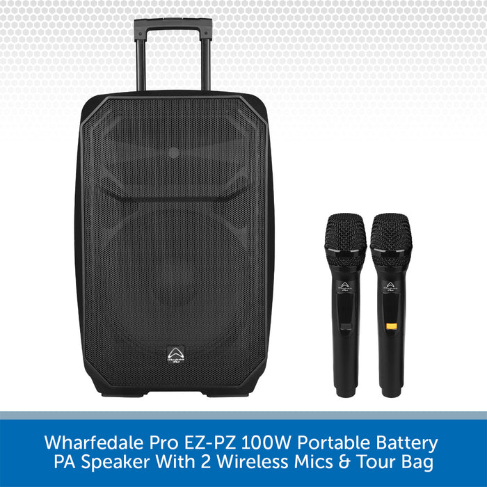Wharfedale Pro EZ-PZ 100W Portable Battery Powered PA Speaker With 2 Wireless Mics & Tour Bag