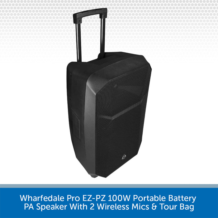 Wharfedale Pro EZ-PZ 100W Portable Battery Powered PA Speaker With 2 Wireless Mics & Tour Bag