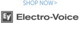 Electro-Voice logo with 'Shop Now' text on a white background