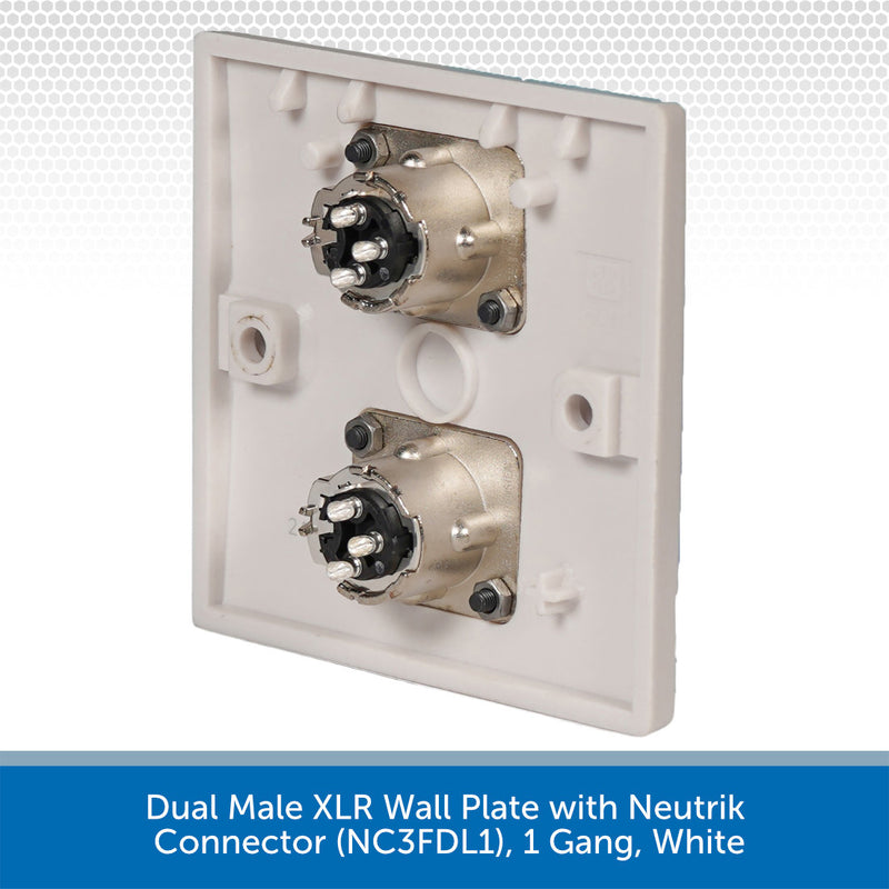 Dual Male XLR Wall Plate with Neutrik Connector (NC3MDL1), 1 Gang, White