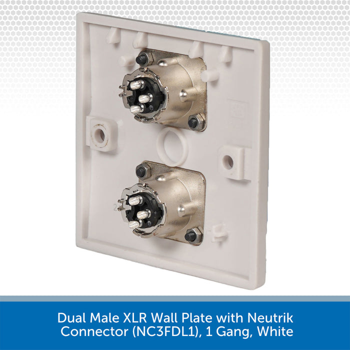 Dual Male XLR Wall Plate with Neutrik Connector (NC3MDL1), 1 Gang, White