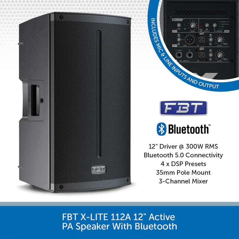 FBT X-LITE 112A 12" Active PA Speaker Package With Air-Cushioned Tripod Stands