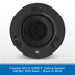 A round black ceiling speaker shown from above on a light gray background, with a blue text banner at the bottom reading 'Forestar SKY-5-DOME 5" Ceiling Speaker, 15W/8Ω, IP65 Rated – Black or White'.