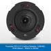 A round black ceiling speaker shown from the front on a light gray background, with a blue text banner at the bottom reading 'Fonestar SKY-5 5" Ceiling Speaker, 12W/8Ω, IP44 Rated — Black or White.' The speaker has visible SKY branding near the bottom center and small red accent details around the outer ring.