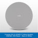 A round gray fabric-covered ceiling speaker grille with the Forestar logo in the center, shown against a light gray background with a blue text banner at the bottom.