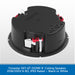 A 6-inch dome ceiling speaker shown from the back, featuring a black plastic housing with red and white terminal components and a white mounting ring. A blue text banner at the bottom reads 'Forestar SKY-6T-DOME 6" Ceiling Speaker, 20W/100V & 8Ω, IP65 Rated — Black or White'.