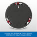 Top-down view of a round black ceiling speaker with a white outer rim and red terminal details, shown on a light gray background with a blue text banner at the bottom reading 'Forestar SKY-8-DOME 8" Ceiling Speaker, 30W/8Ω, IP65 Rated — Black or White'.