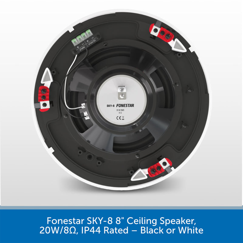 Fonestar SKY-8 8" Ceiling Speaker, 20W/8Ω, IP44 Rated – Black or White