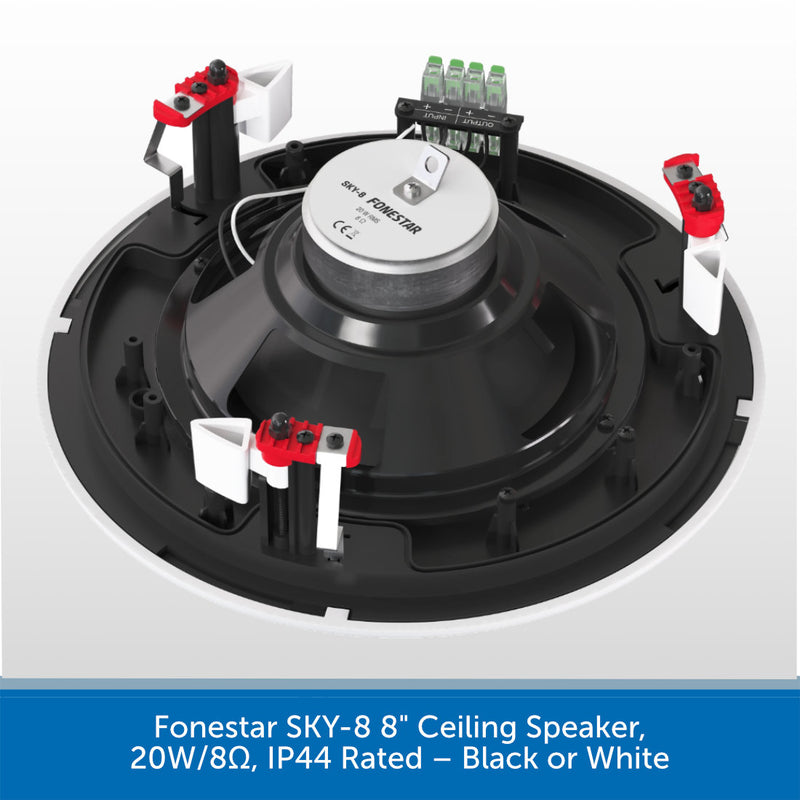 Fonestar SKY-8 8" Ceiling Speaker, 20W/8Ω, IP44 Rated – Black or White