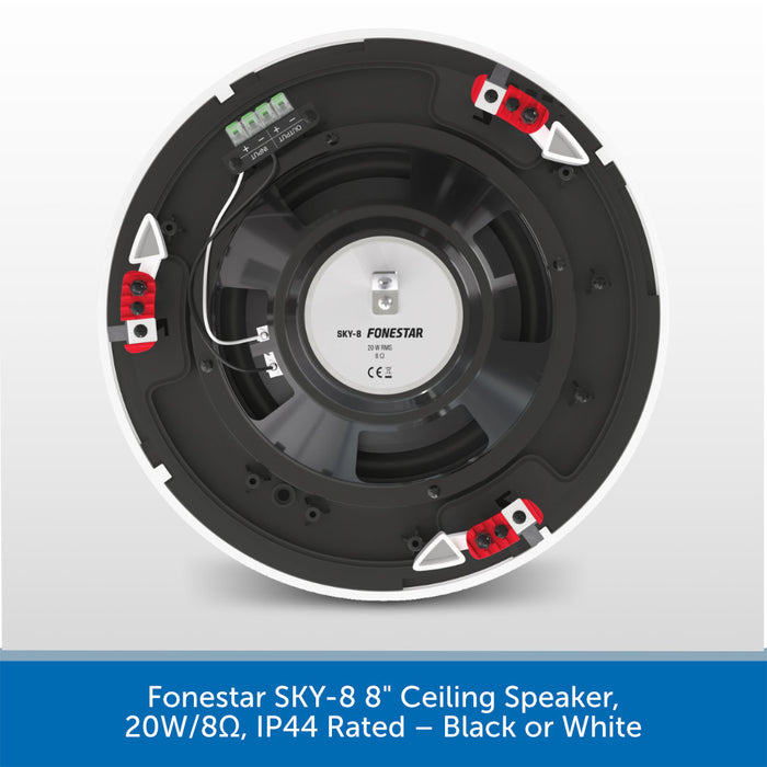 Fonestar SKY-8 8" Ceiling Speaker, 20W/8Ω, IP44 Rated – Black or White