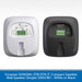 Two compact satellite wall speakers shown side by side on a white background with a gray patterned header and a blue text banner at the bottom. The left speaker is white and the right speaker is black, both branded Fonestar SONORA-3TN.