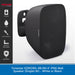 A black wall-mounted speaker by Fonestar, shown at an angle on a white background with a vertical product features panel on the left and a blue text banner at the bottom.