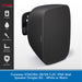 A black Onsound OnStar IP66 wall speaker shown at a three-quarter angle on a white background, with a black feature-information panel on the left and a blue text banner at the bottom.