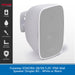 A white wall-mounted speaker shown on a light gray background with a black feature panel on the left and a blue text banner at the bottom. The product is branded FONESTAR.