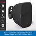 A black wall-mounted speaker by Fonestar shown on a white background with a vertical feature panel on the left and a blue text banner at the bottom. The product is matte black with a visible brand name on the front and side.