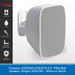 A single wall-mounted speaker shown on a clean white background with a black feature panel on the left and a blue text banner at the bottom. The product is white, with a textured front grille and a smooth outer shell.