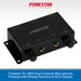 A black Fonestar TC-6MX dual channel microphone preamp with mixing function and RCA output, shown on a white background with a gray patterned header and a blue text banner at the bottom.