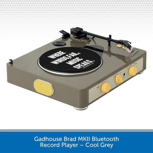 Gadhouse Brad MKII Bluetooth Record Player in Cool Grey on a white background