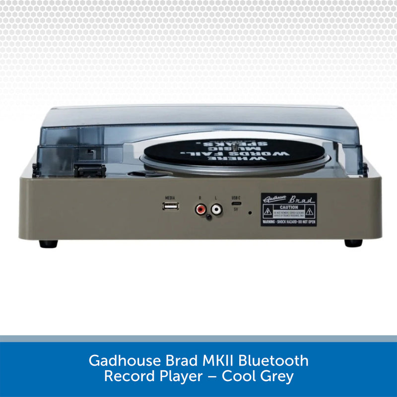 Gadhouse Brad MKII Bluetooth record player in cool grey on a white background