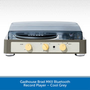 Gadhouse Brad MKII Bluetooth Record Player in Cool Grey on a white background