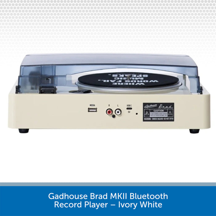 Gadhouse Brad MKII Bluetooth record player in ivory white on a light gray background