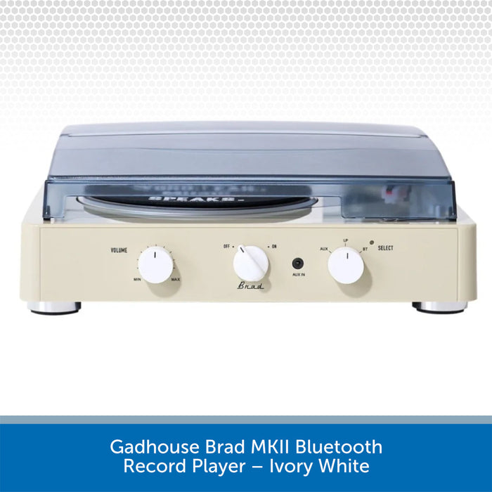 Gadhouse Brad MKII Bluetooth Record Player in Ivory White on a white background