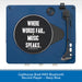 Navy blue record player with a motivational quote on a white background