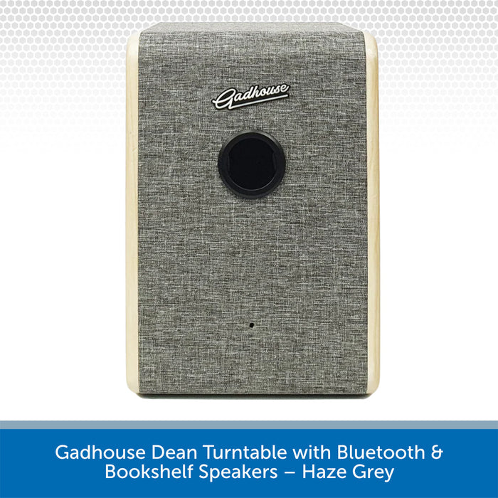 Gadhouse Dean Turntable with Bluetooth & Bookshelf Speakers in Haze Grey on a white background
