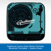 Gadhause Cosmo Solar Edition Portable Bluetooth Turntable in Jupiter Green on a white background