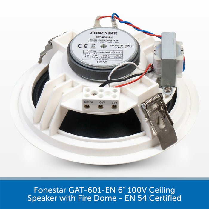 Fonestar GAT-601-EN 6" 100V Ceiling Speaker with Fire Dome - EN 54 Certified
