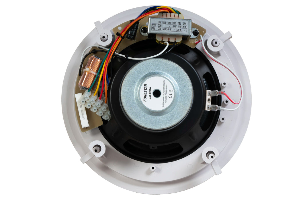 Fonestar GAT-80SW 8" In-Ceiling Subwoofer, 60W/100V – White