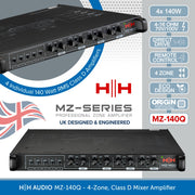 HH AUDIO MZ-140Q - 4-Zone, Class D Mixer Amplifier
