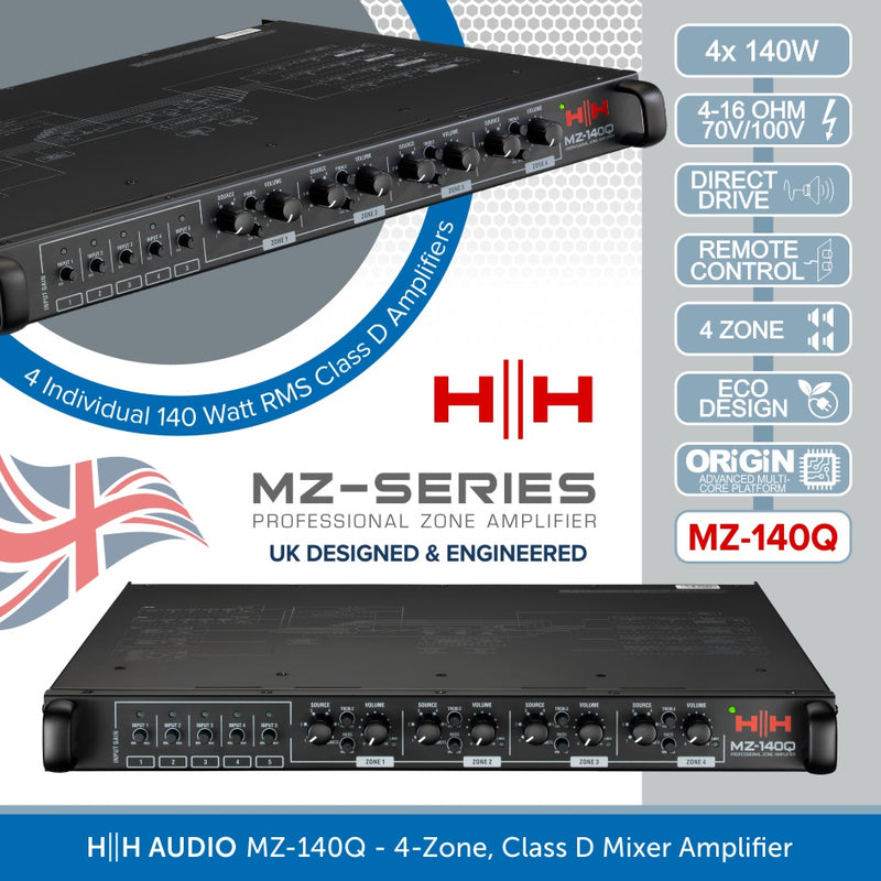 HH AUDIO MZ-140Q - 4-Zone, Class D Mixer Amplifier