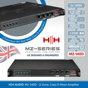 HH Audio MZ-140D 2-Zone Class D Mixer Amplifier, 2 x 140W, 100V Line/4 Ohm