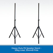 Heavy-Duty PA Speaker Stand - 50kg Load, 35mmØ Pole