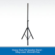Heavy-Duty PA Speaker Stand - 50kg Load, 35mmØ Pole