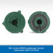 Two green JBL Control 89MS Landscape Garden Subwoofers on a white background with text at the bottom.