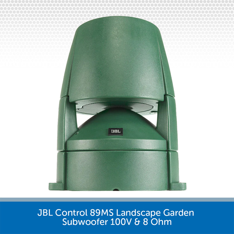 Green JBL landscape garden subwoofer on a white background