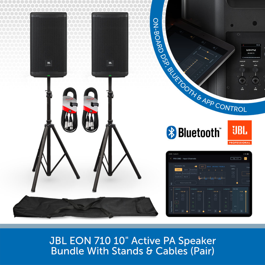 JBL EON 710 PA Speakers with Stands & XLR Cables (Pair) | Audio Volt