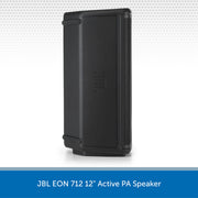 Black JBL EON 712 12" Active PA Speaker on a white background