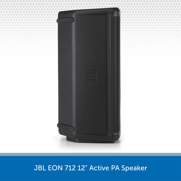 Black JBL EON 712 12" Active PA Speaker on a white background