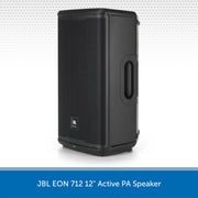 Black JBL EON 712 12" Active PA Speaker on a white background