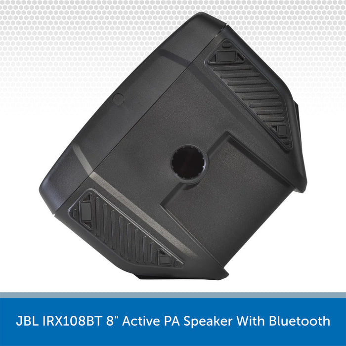 Black JBL IRX108BT 8" Active PA Speaker with Bluetooth on a white background