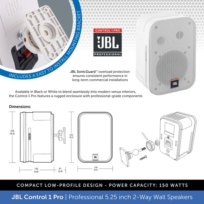 JBL Control 1 Pro & Adastra A8300, Multi-Zone Sound System – 8 x Speakers, Amp & 100m Cable