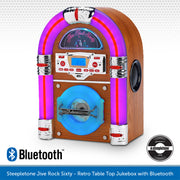 Steepletone Jive Rock Sixty - Retro Table Top Jukebox with Bluetooth, CD Player & FM Radio (Light Wood)