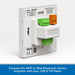 A white Fonestar KS-AMP in-wall Bluetooth stereo amplifier shown at a three-quarter angle on a light gray background, with green and orange terminal blocks and printed product labeling visible on the back. A blue text banner appears along the bottom.