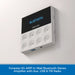 A wall-mounted Finestar KS-AMP in-wall Bluetooth stereo amplifier with a black display screen showing 'BLUETOOTH' and white control buttons below, shown against a white wall with a blue text banner at the bottom.