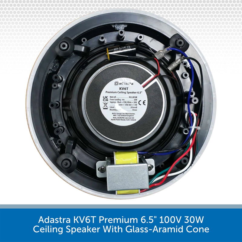 Adastra KV6T Premium 6.5" 100V 30W Ceiling Speaker With Glass-Aramid Cone
