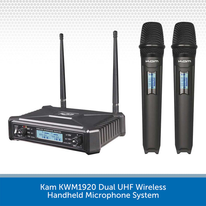 Kam KWM1920 Dual UHF Wireless Handheld Microphone System on a white background